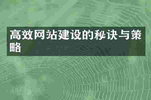 高效网站建设的秘诀与策略