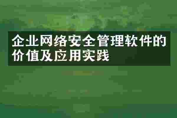 企业网络安全管理软件的价值及应用实践